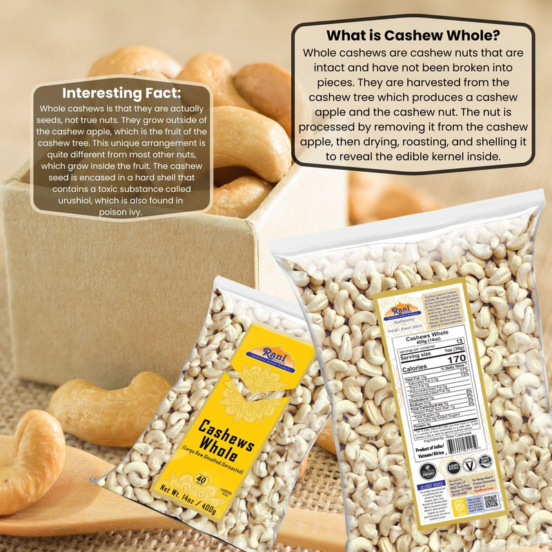 Rani Raw Cashews Whole (uncooked, unsalted) 14oz (400g) ~ All Natural, No Preservatives | Vegan | NON-GMO | Kosher | Gluten Friendly