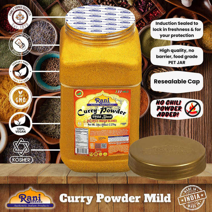 Rani Curry Powder Mild Natural 10-Spice Blend 5lbs (80oz) Bulk, PET Jar ~ Salt-Free | Vegan | Gluten Friendly | NON-GMO | Kosher | NO Chili or Peppers