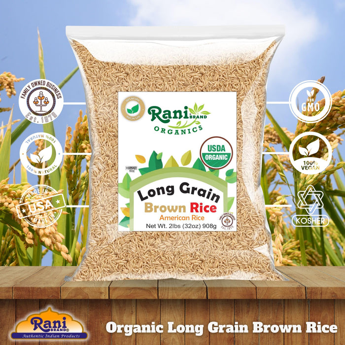 Rani Organic Long Grain Brown Rice 32oz (2lbs) 908g ~ All Natural | Gluten Friendly | Vegan | Non-GMO | Kosher | Product of USA | USDA Certified Organic