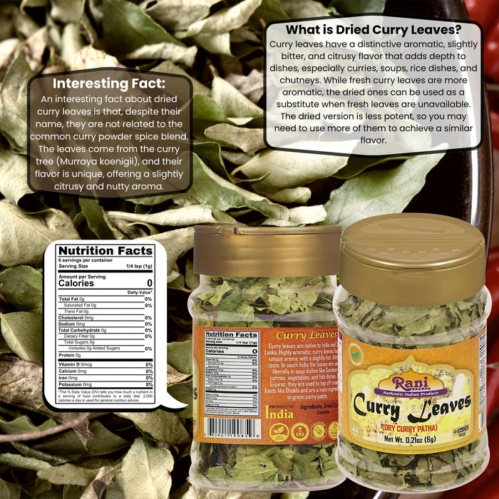 Rani Dried Curry Whole Leaves (Kari Neem Patha) Indian Spice 0.21oz (6g) ~ All Natural | Vegan | Gluten Friendly | NON-GMO | Kosher