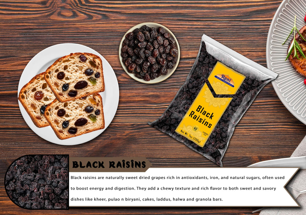 Rani Black Raisins 7oz (200g) ~ All Natural | Gluten Friendly | Non-GMO | Kosher | Vegan | Product of USA