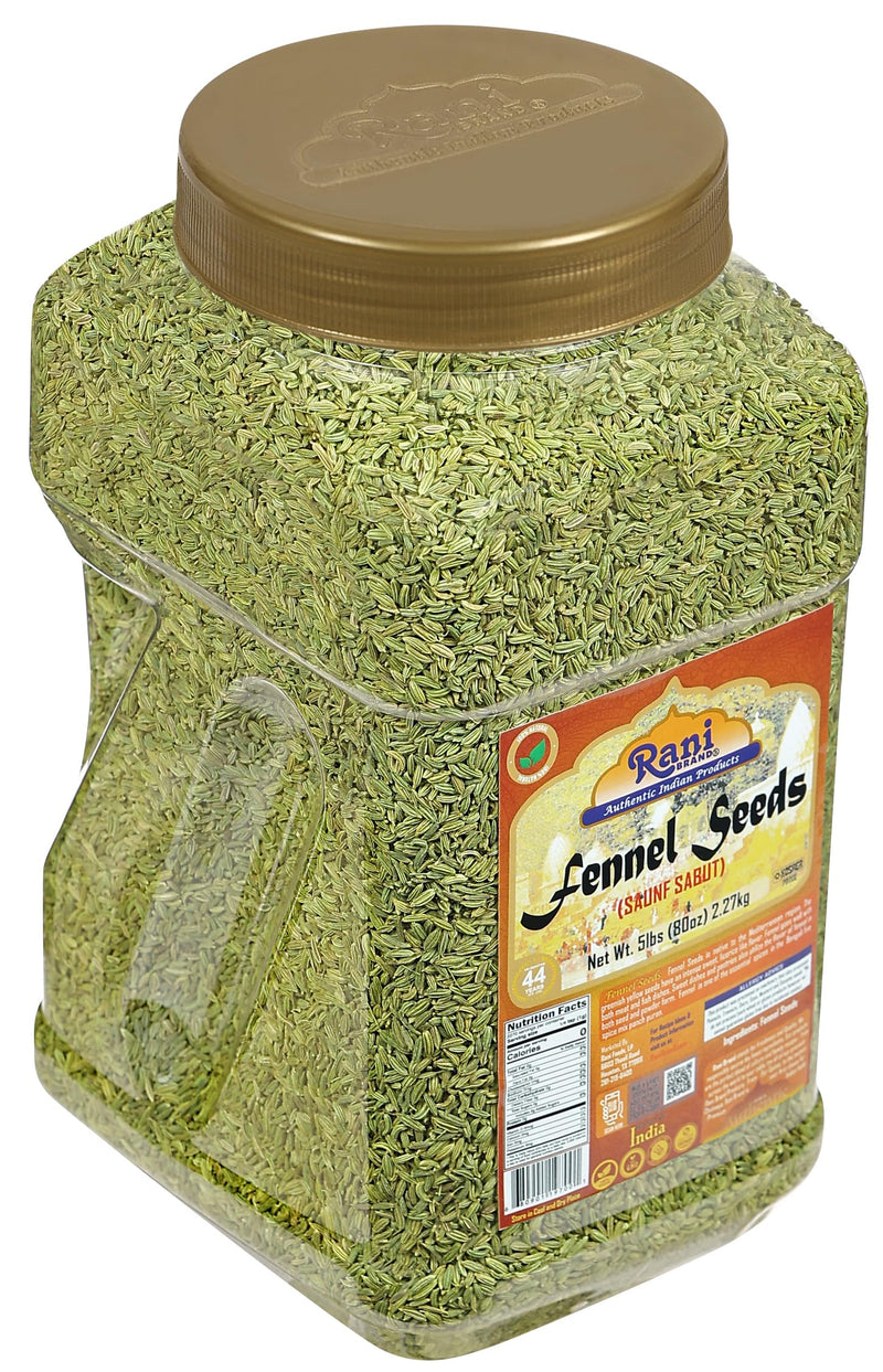 Rani Fennel (Saunf) Seeds Whole, Indian Spice 80oz (5lbs) 2.27kg Bulk PET Jar ~ All Natural | Gluten Friendly | NON-GMO | Vegan | Kosher | Indian Origin