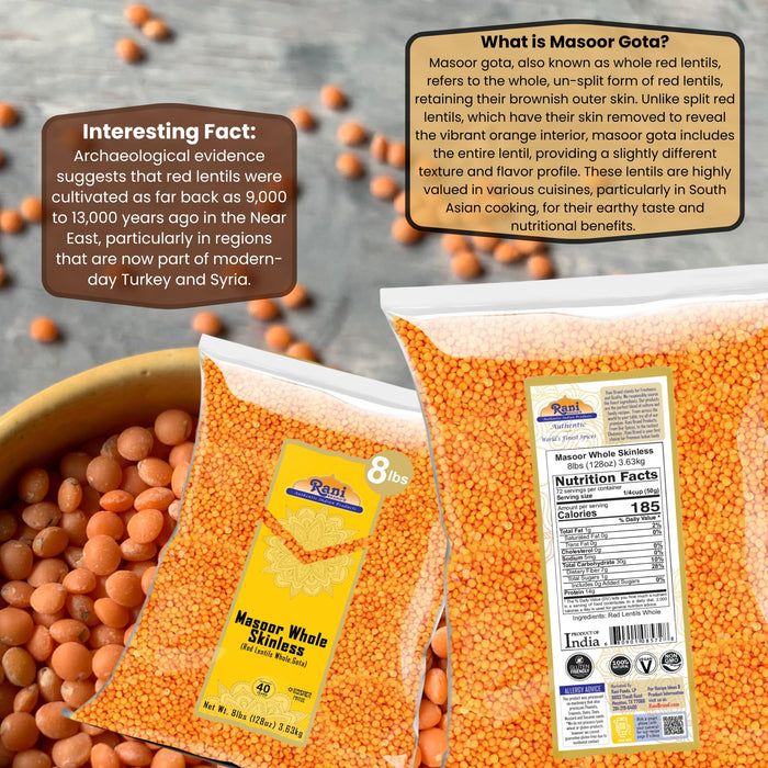 Rani Masoor Gota (Football) Indian Red Lentils Skinless 128oz (8lbs) 3.63kg Bulk ~ All Natural | Gluten Friendly | NON-GMO | Kosher | Vegan | Indian Origin