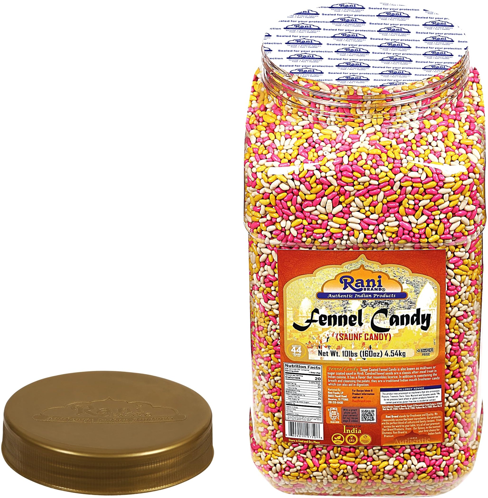 Rani Sugar Coated Fennel Candy 160oz (10lbs) 4.54kg Bulk PET Jar Ind — Rani Brand Factory Store
