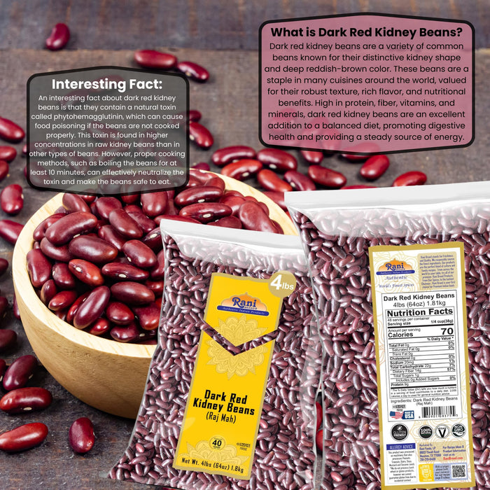 Rani Red Kidney Beans, Dark 64oz (4lbs) 1.81kg Bulk ~ All Natural | Vegan | Gluten Friendly | NON-GMO | Kosher | Raj Mah