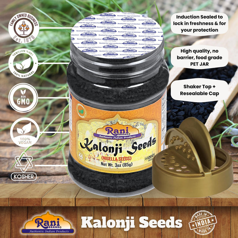 Rani Kalonji (Black Seed, Nigella Sativa, Black Cumin) Seeds 3oz (85g) PET Jar ~ All Natural | Gluten Friendly | NON-GMO | Kosher | Vegan | Indian Origin