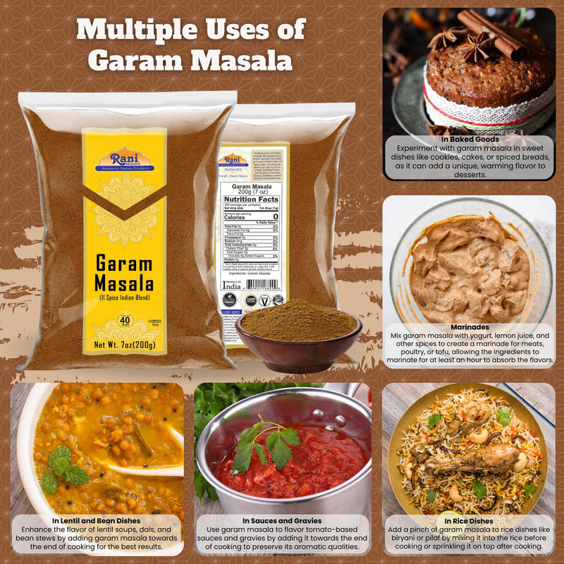 Rani Garam Masala Indian 11-Spice Blend 7oz (200g) ~ All Natural, Salt-Free | Vegan | No Colors | Gluten Friendly | NON-GMO | Kosher | Indian Origin
