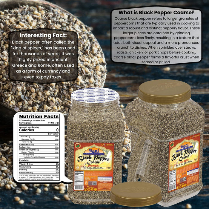 Rani Black Pepper Coarse Ground 28 Mesh (Table Grind) 80oz (5lbs) 2.27kg Bulk PET Jar ~ All Natural | Vegan | Gluten Friendly | NON-GMO | Kosher