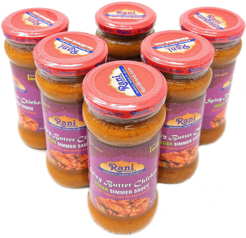 Rani Spicy Butter Chicken Curry Vegan Simmer Sauce 14oz (400g) Glass Jar, Pack of 5 +1 FREE ~ Easy to Use | Vegan | No Colors | All Natural | NON-GMO | Gluten Free | Indian Origin
