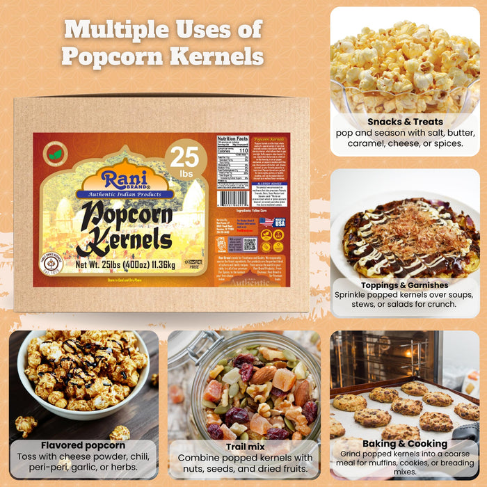Rani Popcorn Kernels 400oz (25lbs) 11.36kg Bulk, Perfect for Stovetop, Microwave & Popcorn Machines ~ All Natural | Gluten Friendly | Vegan | NON-GMO | Kosher | Product of USA