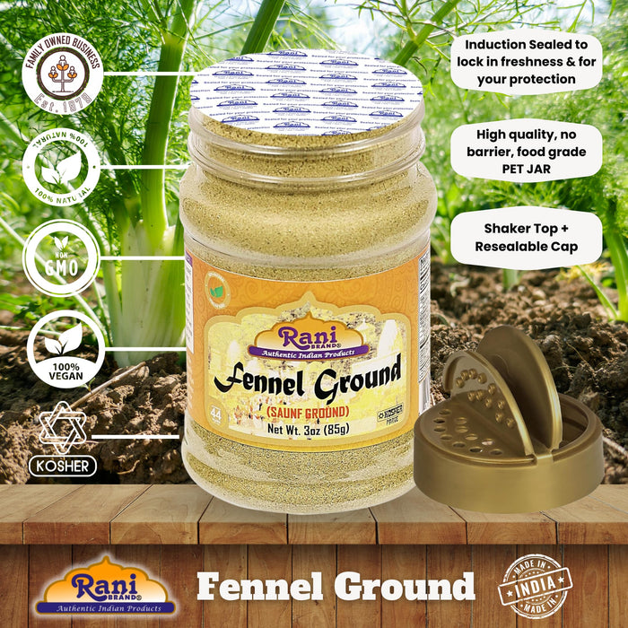 Rani Fennel Ground (Saunf) Powder Spice 3oz (85g) PET Jar ~ All Natural | Gluten Friendly | NON-GMO | Kosher | Vegan | Indian Origin