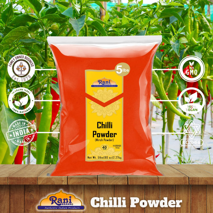 Rani Chilli Powder (Mirchi) Ground Indian Spice 80oz (5lbs) 2.27kg Bulk ~ All Natural | Salt-Free | Vegan | Gluten Friendly | NON-GMO | Kosher | Indian Origin