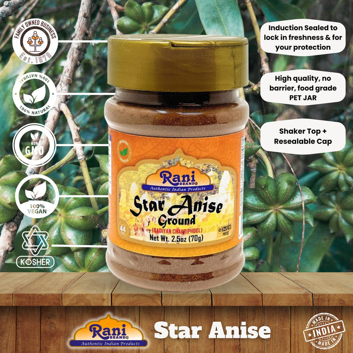 Rani Star Anise Powder (Badian Khatai) Ground Spice 2.5oz (70g) PET Jar ~ All Natural | Gluten Friendly | NON-GMO | Kosher | Vegan | Indian Origin