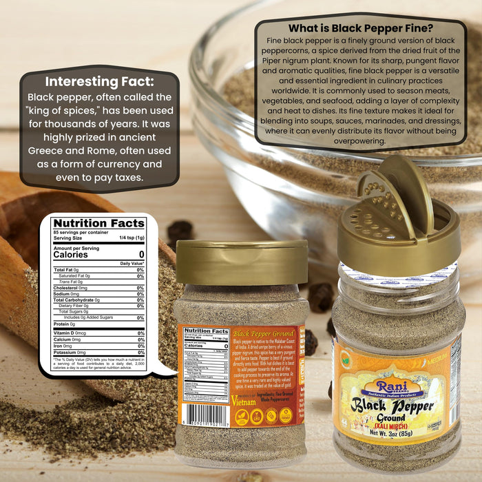 Rani Black Pepper Fine Powder 80 Mesh, 3oz (85g) PET Jar ~ Gluten Friendly, Non-GMO, All Natural | Kosher