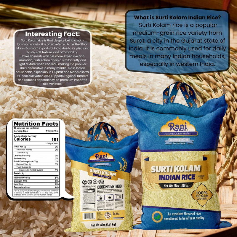 Rani Surti Kolam Indian Rice 64oz (4lbs) 1.81kg Cloth Bag ~ All Natural | Gluten Friendly | Vegan | Kosher | Export Quality | Indian Origin