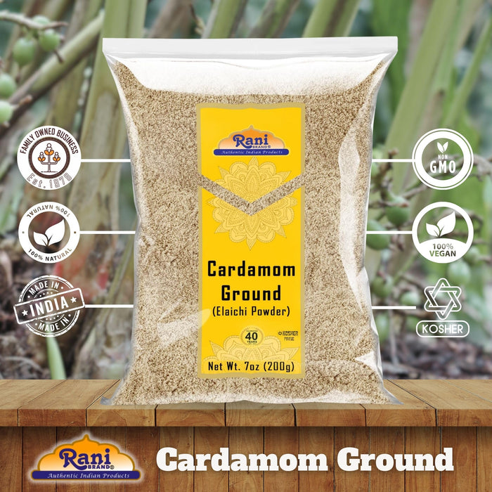 Rani Cardamom (Elachi) Ground, Powder Indian Spice 7oz (200g) ~ All Natural | No Color added | Gluten Friendly | Vegan | NON-GMO | Kosher | No Salt or fillers