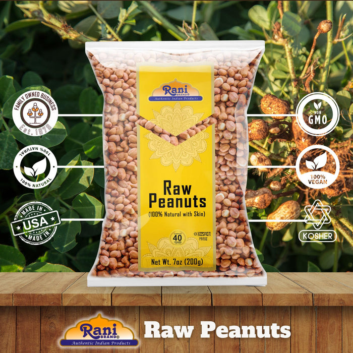 Rani Peanuts, Raw Whole With Skin (uncooked, unsalted) 7oz (200g) ~ All Natural | Vegan | Gluten Friendly | Kosher | Fresh Product of USA ~ Spanish Grade Groundnut / Red-skin