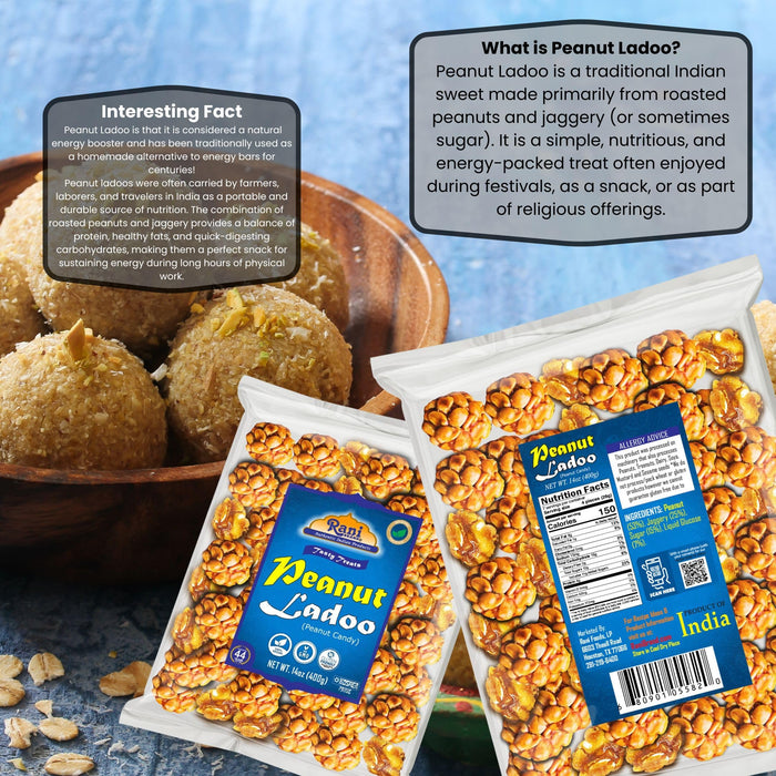 Rani Peanut Ladoo (Round Peanut Brittle Candy) 14oz (400g) ~ All Natural | Vegan | Kosher | No colors | Gluten Free Ingredients | Indian Origin