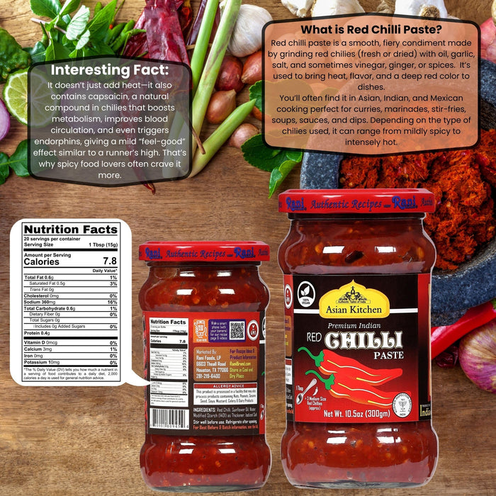 Asian Kitchen Red Chilli Cooking Paste 10.58oz (300g) ~ Vegan | Glass Jar | Gluten Free | NON-GMO | No Colors | Indian Origin