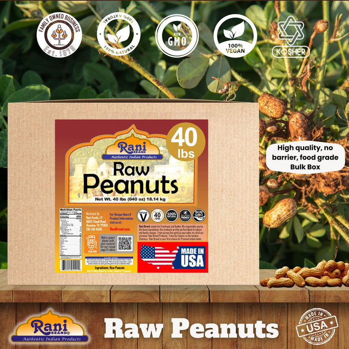 Rani Peanuts, Raw Whole With Skin (uncooked, unsalted) 40lbs (600oz) Bulk Box, 50 cases per Pallet ~ All Natural | Vegan | Gluten Friendly | Fresh Product of USA ~ Spanish Grade Groundnut/Red-skin