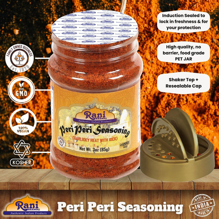 Rani Peri Peri Seasoning (Garlicky Heat with Kick) 3oz (85g) PET Jar ~ Shaker Top | All Natural | Vegan | Gluten Friendly | NON-GMO | Indian Origin