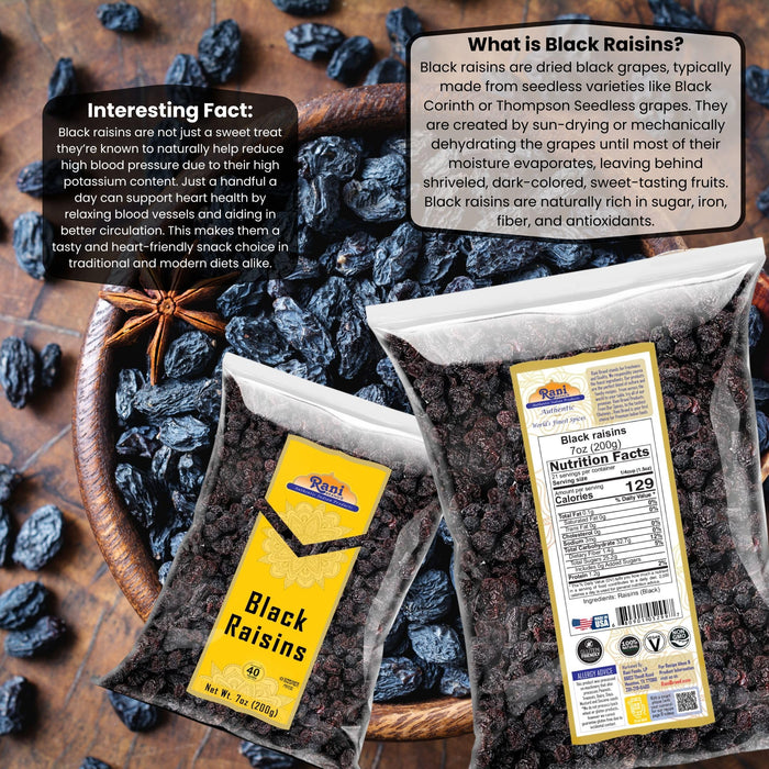 Rani Black Raisins 7oz (200g) ~ All Natural | Gluten Friendly | Non-GMO | Kosher | Vegan | Product of USA