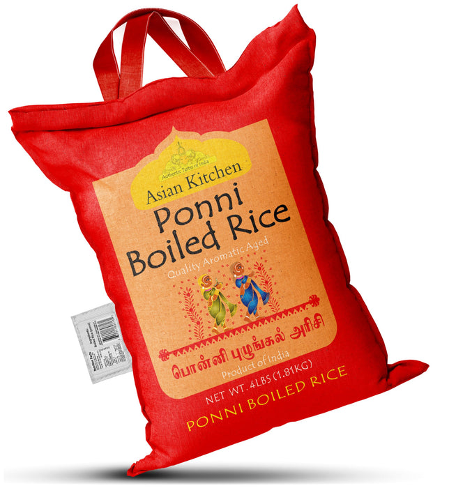 Asian Kitchen Ponni Boiled Rice 4-Pound Bag, 4lbs (1.81kg) Short Grain Par Boiled Rice ~ All Natural | Gluten Friendly | Vegan