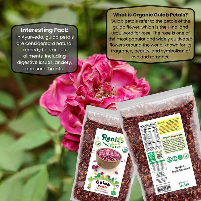 Rani Organic Gulab Petals (Rose Petals) 7oz (200g) ~ All Natural | No Color | Gluten Friendly | Vegan | NON-GMO | Kosher | No Salt or fillers | Indian Origin | USDA Organic Certified