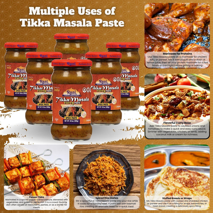 Rani Tikka Masala Cooking Spice Paste 10.5oz (300g) Glass Jar, Pack of 5+1 FREE ~ No Colors | All Natural | NON-GMO | Kosher | Vegan | Gluten Free