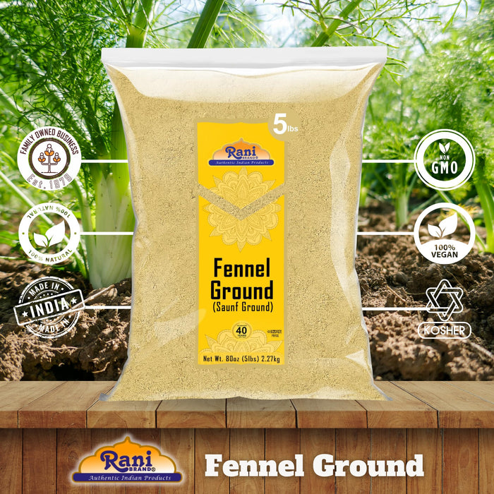 Rani Fennel Ground (Saunf) Powder Spice 80oz (5lbs) 2.27kg Bulk ~ All Natural | Gluten Friendly | NON-GMO | Kosher | Vegan | Indian Origin