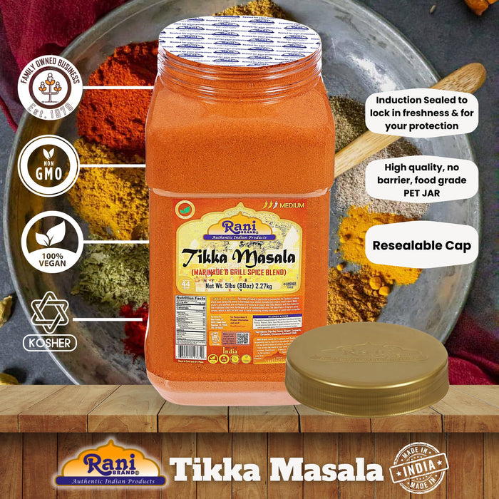 Rani Tikka Masala Indian 7-Spice Blend 80oz (5lbs) 2.27kg Bulk PET Jar ~ All Natural | Salt-Free | Vegan | No Colors | Gluten Friendly | NON-GMO | Kosher | Indian Origin