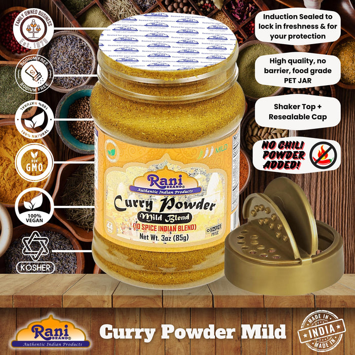 Rani Curry Powder Mild Natural 10-Spice Blend 85g (3oz) ~ Salt Free | Vegan | No Colors | Gluten Friendly | NON-GMO | Kosher | NO Chili or Peppers