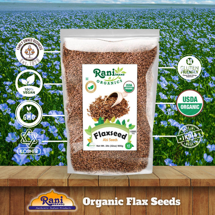 Rani Organic Flax Seeds Whole Raw (Alsi, Linum usitatissimum) 32oz (2lbs) 908g ~ All Natural | Gluten Friendly | Non-GMO | Kosher | Vegan | Indian Origin | USDA Certified Organic