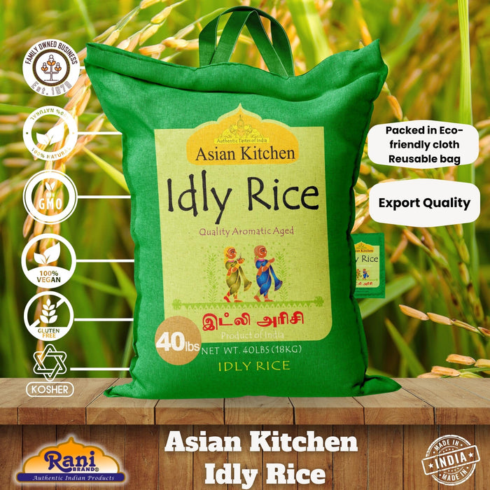 Asian Kitchen Idly (Idli) Rice 40-Pound Bag, 40lbs (18.14kg) Short Grain Rice ~ All Natural | Vegan | Indian Origin | Export Quality
