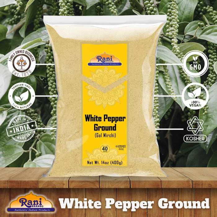 Rani White Pepper (Gol Mirch), Ground Spice 14oz (400g) ~ All Natural | Vegan | Gluten Friendly | NON-GMO | Kosher | Indian Origin