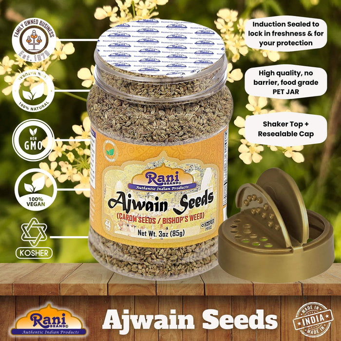 Rani Ajwain Seeds (Carom Bishops Weed) Spice Whole 3oz (85g) PET Jar ~ All Natural | Vegan | Gluten Friendly | NON-GMO | Indian Origin