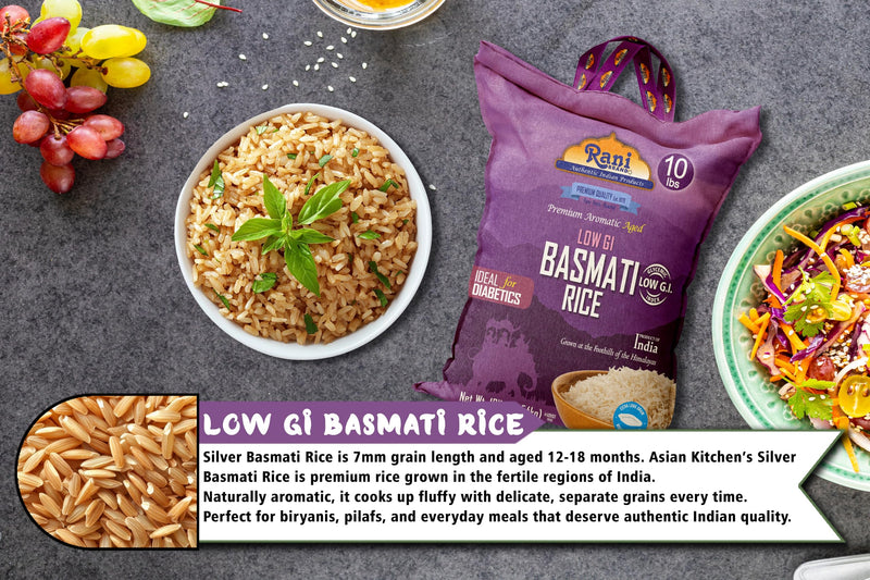 Rani White Basmati Rice Low GI (Glycemic Index) Extra Long Aged, Ideal for Diabetics, 10lbs (160oz) Pack of 4 Cloth Bag ~ All Natural | Gluten Free | Vegan | Indian Origin | Export Quality