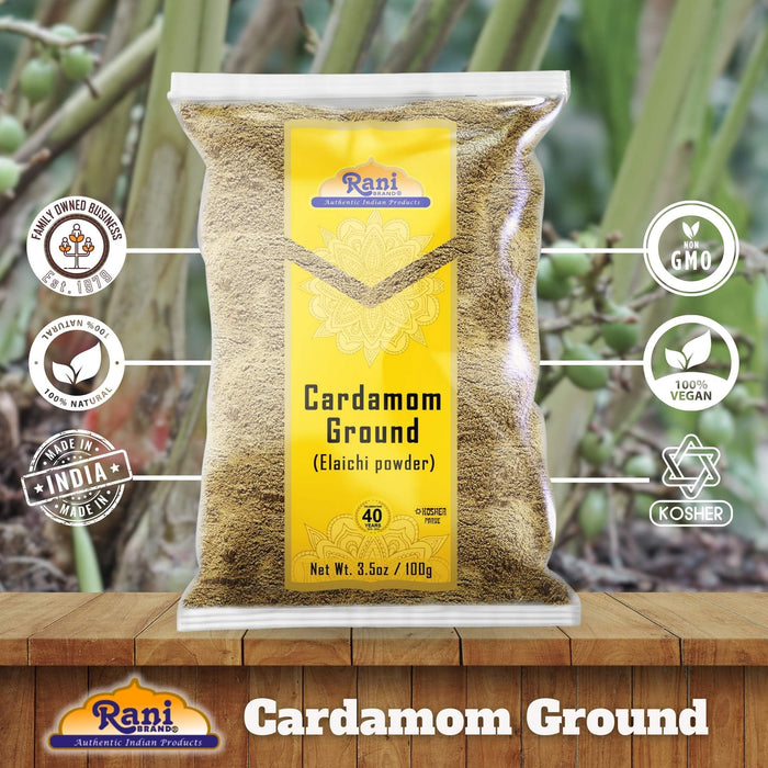 Rani Cardamom (Elachi) Ground, Powder Indian Spice 3.5oz (100g) ~ All Natural | No Color added | Gluten Friendly | Vegan | NON-GMO | Kosher | No Salt or filler