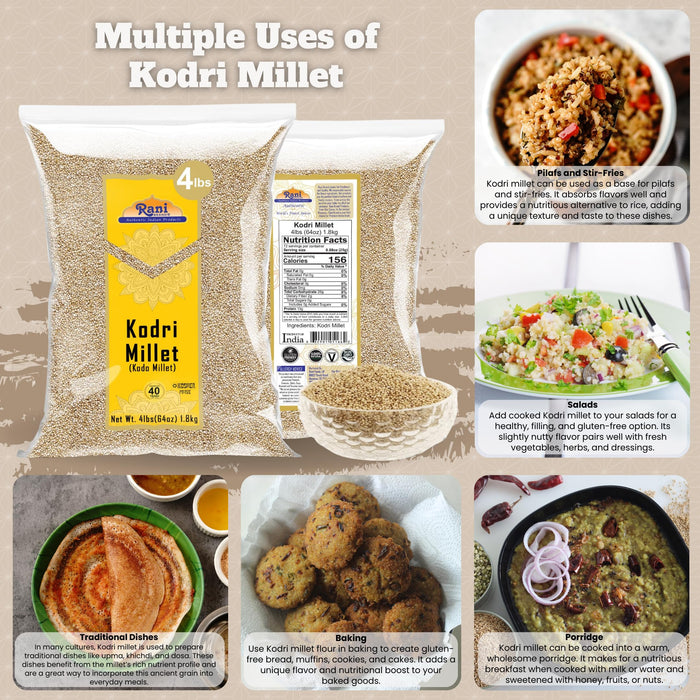 Rani Kodri (Polished Kodo Millet Seeds) Ancient Grains, 64oz (4lbs) 1.81kg ~ All Natural | Gluten Friendly | NON-GMO | Kosher | Vegan | Indian Origin