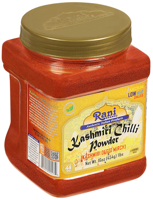 Rani Kashmiri Chilli Powder (Deggi Mirch, Low Heat) Ground Indian Spice 16oz (1lb) 454g PET Jar, Pack of 6 ~ All Natural | Salt-Free | Vegan | No Colors | Gluten Friendly | NON-GMO | Kosher | Indian Origin