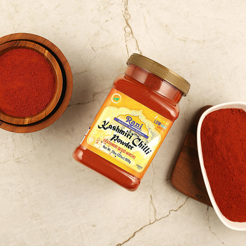 Rani Kashmiri Chilli Powder (Deggi Mirch, Low Heat) Ground Indian Spice 32oz (2lbs) 908g PET Jar ~ All Natural | Salt-Free | Vegan | Kosher | No Colors | Perfect for Deviled Eggs & Other Low Heat Dishes