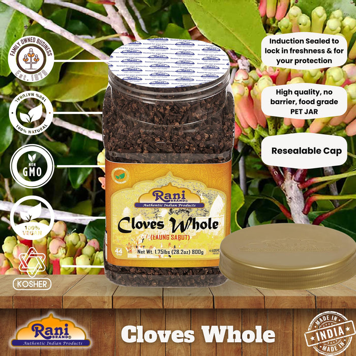 Rani Cloves Whole (Laung) 28oz (800g) Great for Food, Tea, Pomander Balls and Potpourri, Hand Selected, Spice, PET Jar ~ All Natural | NON-GMO | Kosher | Vegan