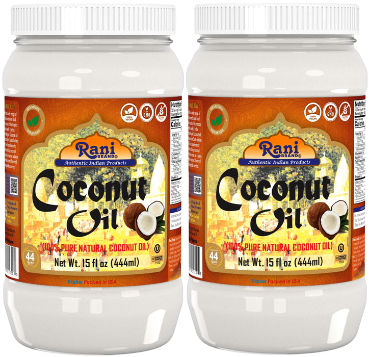 Rani Coconut Oil (100% Pure Natural Coconut Oil) 15 fl oz (444ml) Pack of 2, Cold Pressed, NON-GMO | Gluten Free | Kosher | Vegan | 100% Natural | Packed in USA