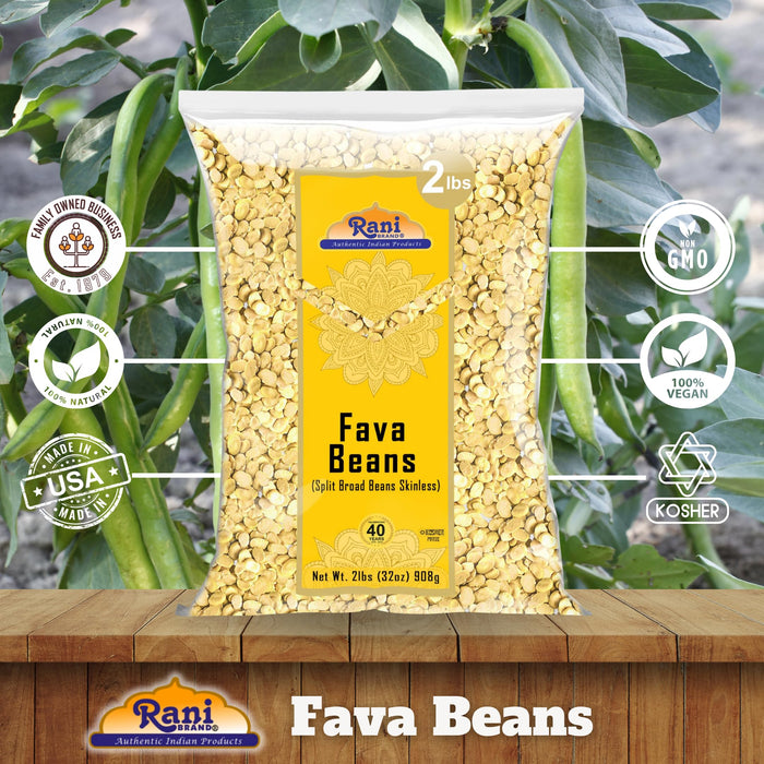 Rani Fava Beans (Split Broad Beans Skinless) 32oz (2lbs) 908g ~ All Natural | Gluten Friendly | Non-GMO | Kosher | Vegan | Product of USA