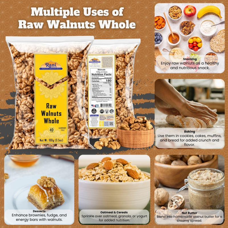 Rani Raw Walnuts, Whole 3.5oz (100g) ~ All Natural | Vegan | Kosher | Gluten Friendly | Fresh Product of USA