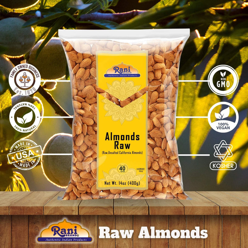 Rani Almonds, Raw Whole With Skin 14oz (400g) ~ All Natural | Vegan | Kosher | Gluten Friendly | Fresh Product of USA ~ California Shelled Almonds