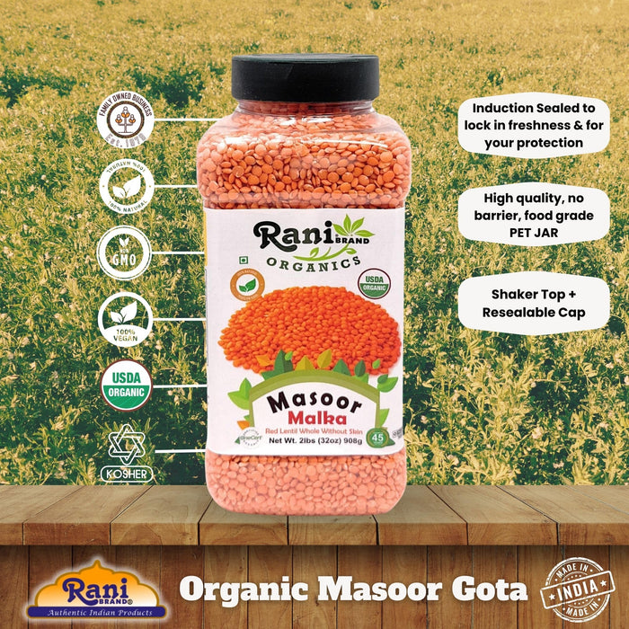 Rani Organic Masoor Gota (Football) Indian Red Lentils Skinless 32oz (2lbs) 908g ~ All Natural | Gluten Friendly | NON-GMO | Kosher| Vegan | Indian Origin