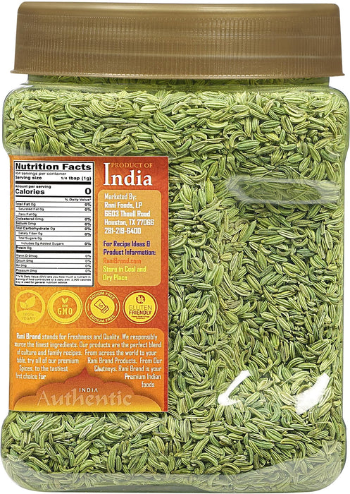 Rani Fennel Seeds (Saunf Sabut) Whole Spice 16oz (1lb) 454g PET Jar ~ All Natural | Gluten Friendly | NON-GMO | Vegan | Kosher | Indian Origin