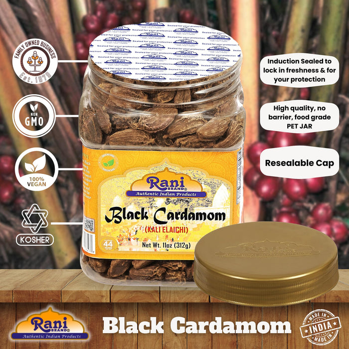 Rani Black Cardamom Pods (Kali Elachi) Whole Indian Spice 11oz (312g) PET Jar ~ Natural | Vegan | Gluten Friendly | NON-GMO | Kosher | Indian Origin