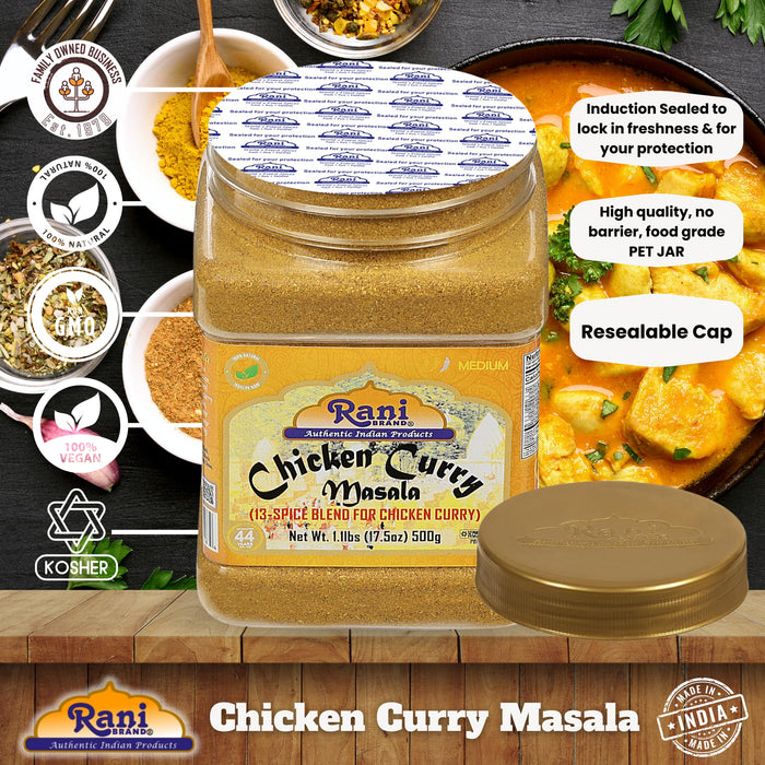 Rani Chicken Curry Masala Indian 13-Spice Blend 17.5oz (1.1lbs) 500g PET Jar ~ All Natural | Vegan | No Colors | Gluten Friendly | NON-GMO | Kosher | Indian Origin